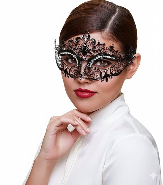Masquerade Mask for Women Shiny Rhinestone Venetian Party Prom Ball Metal Mask - PuriLite