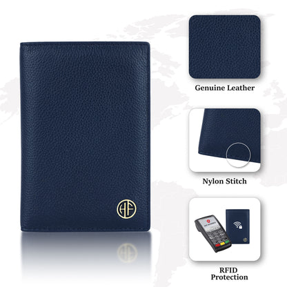 Hammonds Flycatcher Premium Cow Leather Unisex Bi-Fold Passport Holder | Genuine Cow Leather RFID Protected Travel Document Organizer | Compact & Stylish Travel Wallet - PuriLite