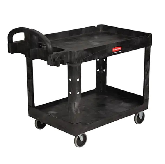 Rubbermaid FG452088BLA Commercial Heavy-Duty 2 Shelf Utility Cart, Lipped Shelves, Medium, Black, 500 Pound Capacity - PuriLite