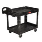 Rubbermaid FG452088BLA Commercial Heavy-Duty 2 Shelf Utility Cart, Lipped Shelves, Medium, Black, 500 Pound Capacity - PuriLite