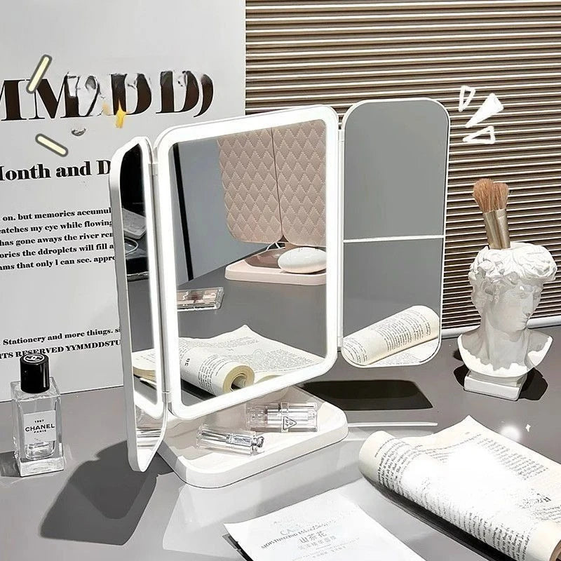 Purilite Select Dual Door 3-Fold Makeup Mirror – Touch Control Vanity Mirror with LED Lights – 360° Rotatable LED Makeup Mirror with 3 Light Modes - PuriLite