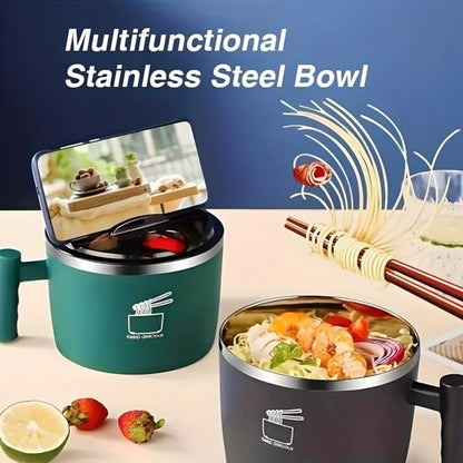 Purilite Select Stainless Steel Instant Noodle Bowl with Lid and Handle - Portable Sealed Lunch Bowl for Home, Office, Travel and Dorm Use - PuriLite