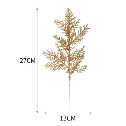 Purilite Select 5Pcs Glitter Artificial Pine Branches – Christmas Gold Leaves Ornament Set | Sparkling Xmas Tree & Home Decoration - PuriLite
