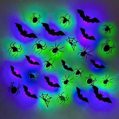 Purilite Select 3D Halloween Bat & Spider Night Light – Purple/Green LED Wall Stickers | Self-Adhesive Spooky Décor for Halloween Party & Home Decoration - PuriLite