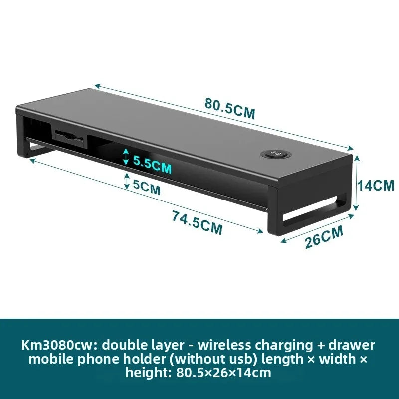 🖥️ Purilite Select™ Metal Monitor Riser with Dual-Layer Drawer & Wireless Charging - PuriLite