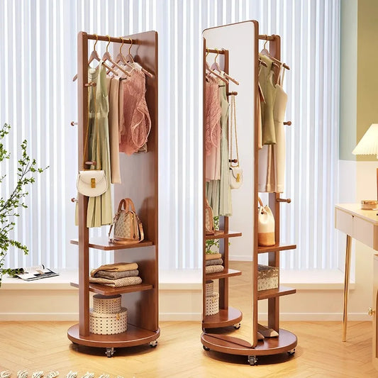 Purilite Select Full-Length Floor Mirror with Rotatable Solid Wood Frame, Integrated Storage Rack and Hanging Hanger for Bedroom and Dressing Area - PuriLite