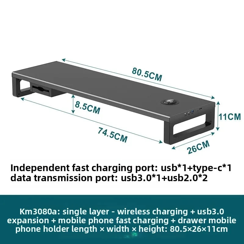 🖥️ Purilite Select™ Metal Monitor Riser with Dual-Layer Drawer & Wireless Charging - PuriLite