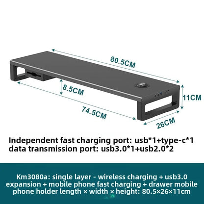 🖥️ Purilite Select™ Metal Monitor Riser with Dual-Layer Drawer & Wireless Charging - PuriLite