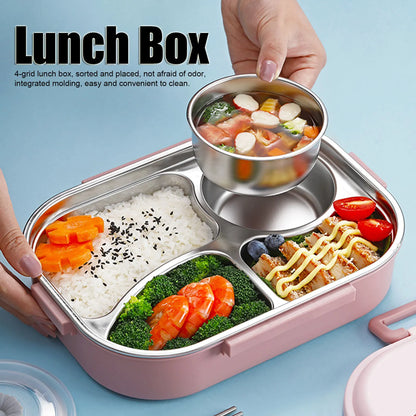 Food Storage Container Dinnerware Stainless Steel Lunch Box 4‑Grid Portable Bento Box Food Storage Container for Student Adult - PuriLite