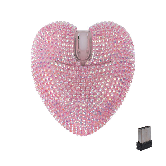 Purilite Select | Wireless Pink Dual-Mode Diamond Heart Mouse | Type-C Rechargeable Bluetooth Optical Ergonomic Mouse | Cute Mini Heart-Shaped Laptop Mouse for Girls - PuriLite