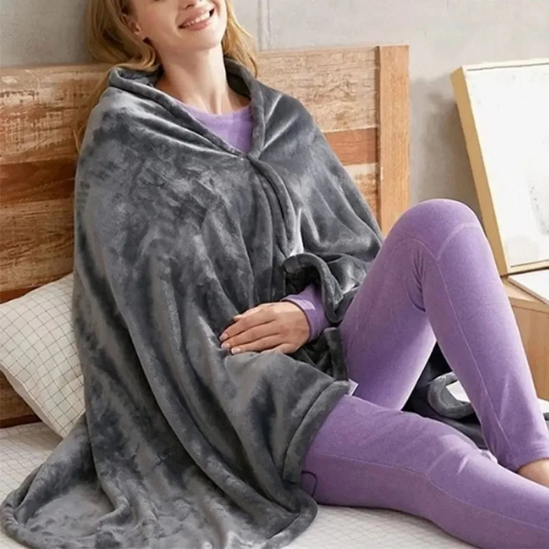USB Electric Heated Blanket 9 Heated Areas Fast Heating Shawl 3 Heating Level Coral Fleece Heated Blanket Shawl for Outdoor Home - PuriLite