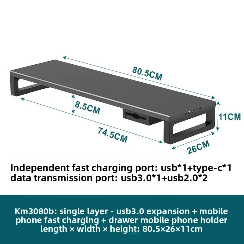 🖥️ Purilite Select™ Metal Monitor Riser with Dual-Layer Drawer & Wireless Charging - PuriLite