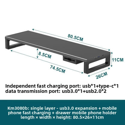 🖥️ Purilite Select™ Metal Monitor Riser with Dual-Layer Drawer & Wireless Charging - PuriLite