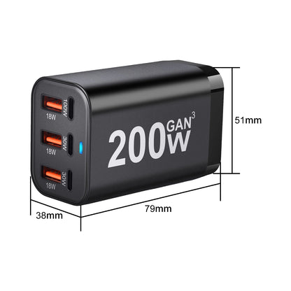 Purilite Select 200W 6-Port GaN USB-C Fast Charger - PuriLite