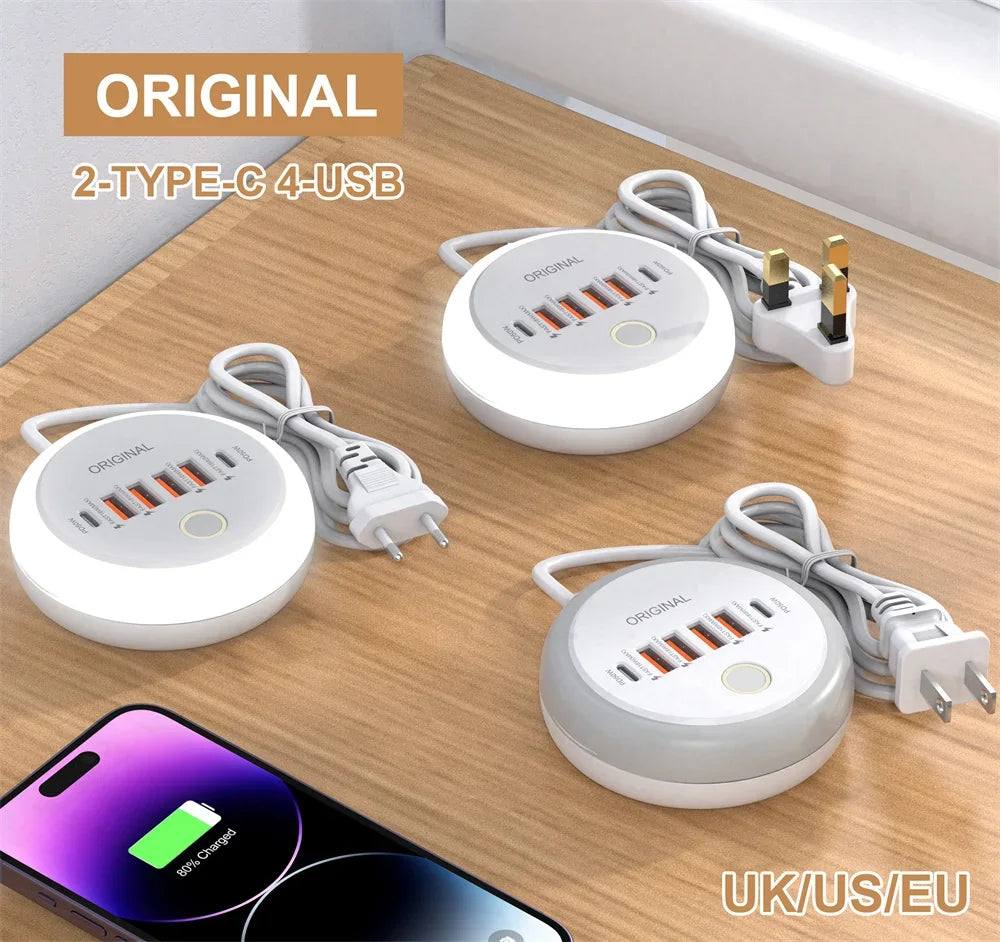 50W Power Strip Multi Port USB C Socket Type C Fast Charging Wall Charger USB Adapter For iPhone12 13 Quick Mobile Phone Charger - PuriLite