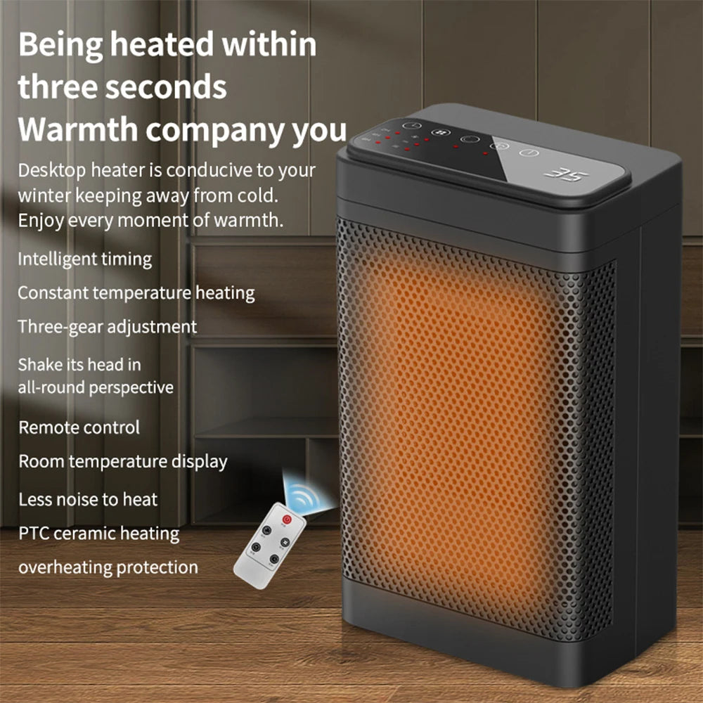 Portable Electric PTC Fan Heater Bathroom Living Room Fixed Constant Temperature Shake Head Remote Control House Warmer Machine - PuriLite