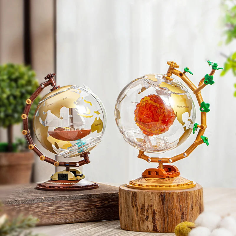 Space series creative globe building block assembly model with light MOC desktop ornaments children's learning educational toys - PuriLite