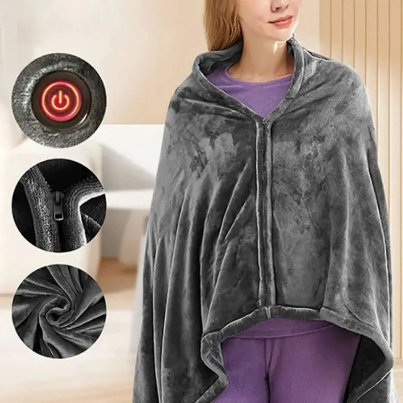USB Electric Heated Blanket 9 Heated Areas Fast Heating Shawl 3 Heating Level Coral Fleece Heated Blanket Shawl for Outdoor Home - PuriLite