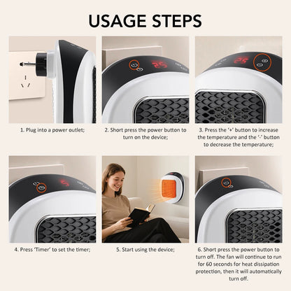 Purilite Select 600W Wall Plug-In Portable Heater – Mini Electric Room Warmer with Remote & Timer - PuriLite