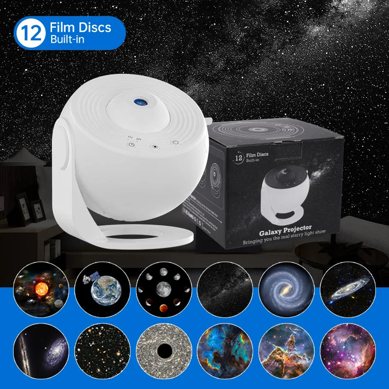 Purilite Select | Galaxy Projector Night Light | 360° Rotating Starry Sky Planetarium Lamp | 12-in-1 HD Film Discs | Kids Bedroom & Gift Decor - PuriLite