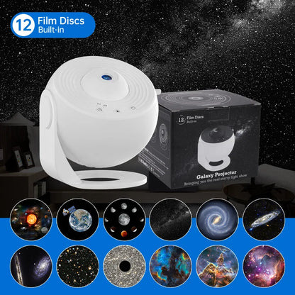 Purilite Select | Galaxy Projector Night Light | 360° Rotating Starry Sky Planetarium Lamp | 12-in-1 HD Film Discs | Kids Bedroom & Gift Decor - PuriLite