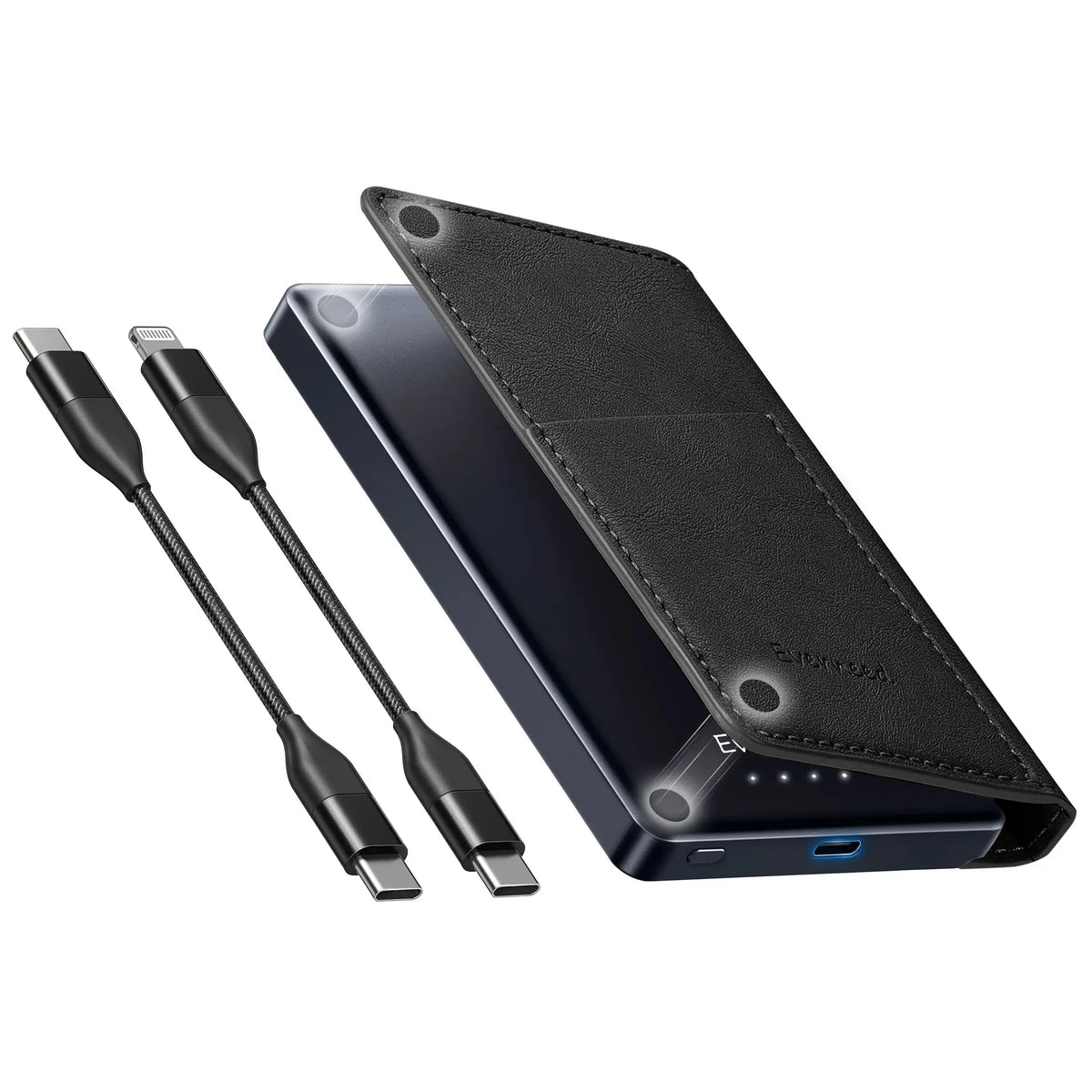 Purilite Select 5000mAh Wallet Power Bank – PD 20W Slim Portable Charger with Built-in USB-C &amp; Lightning Cables - PuriLite