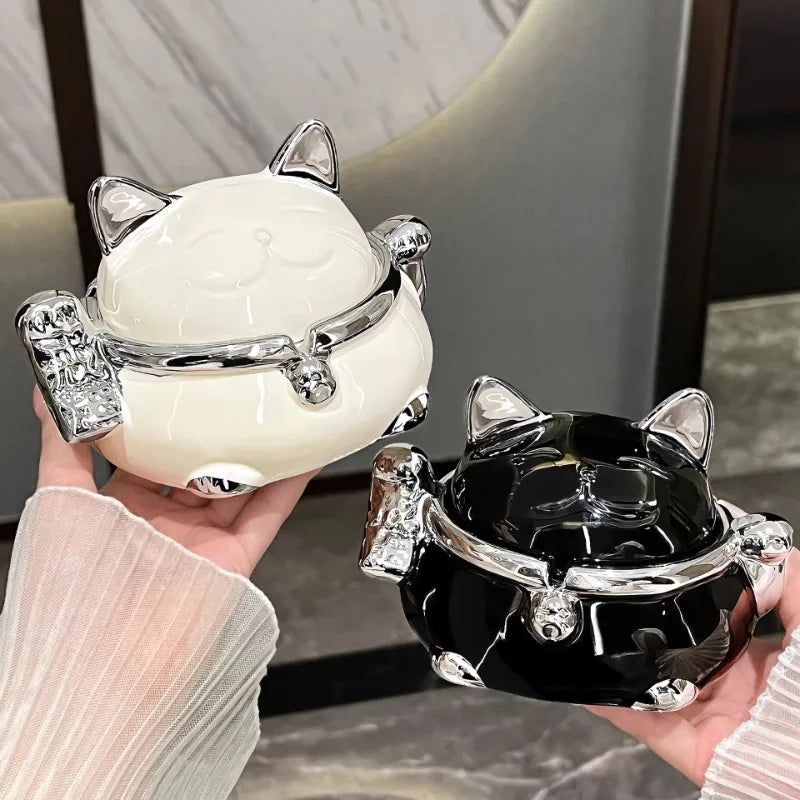 High End Feeling Attracts Wealth Cat Ashtray High-end Modern with Cover Anti Fly Ash Living Room High-end Atmospheric Ashtray - PuriLite