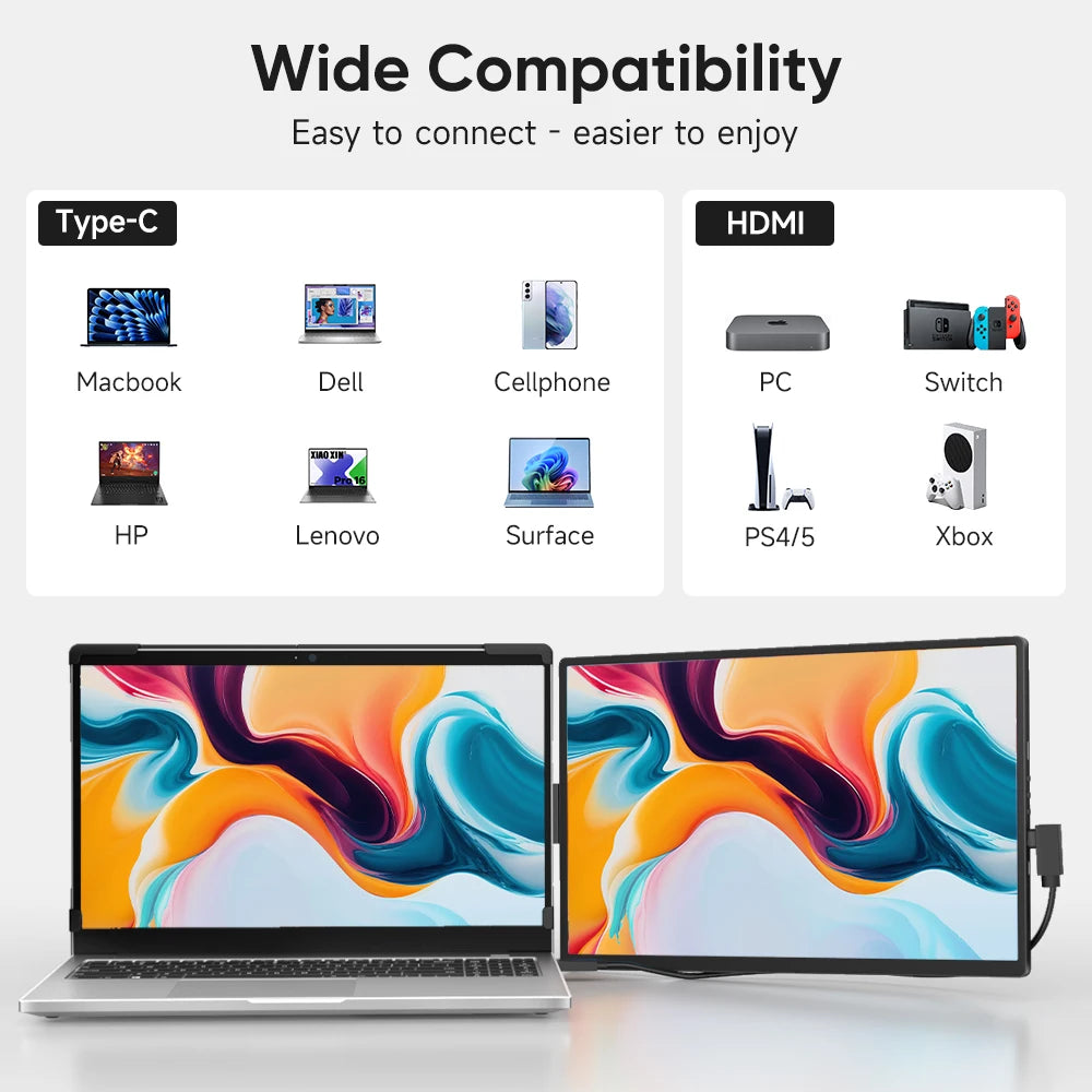 Purilite Select 14.1-Inch Portable Laptop Screen Extender – 1200P FHD IPS Dual Monitor – USB-C Second Display – 360° Rotatable – For 13.3″–17″ Laptops - PuriLite