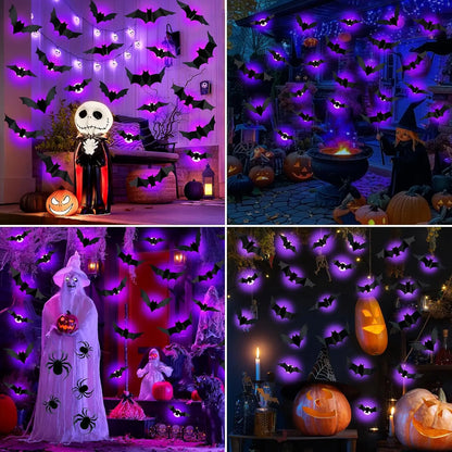 Purilite Select 3D Halloween Bat & Spider Night Light – Purple/Green LED Wall Stickers | Self-Adhesive Spooky Décor for Halloween Party & Home Decoration - PuriLite