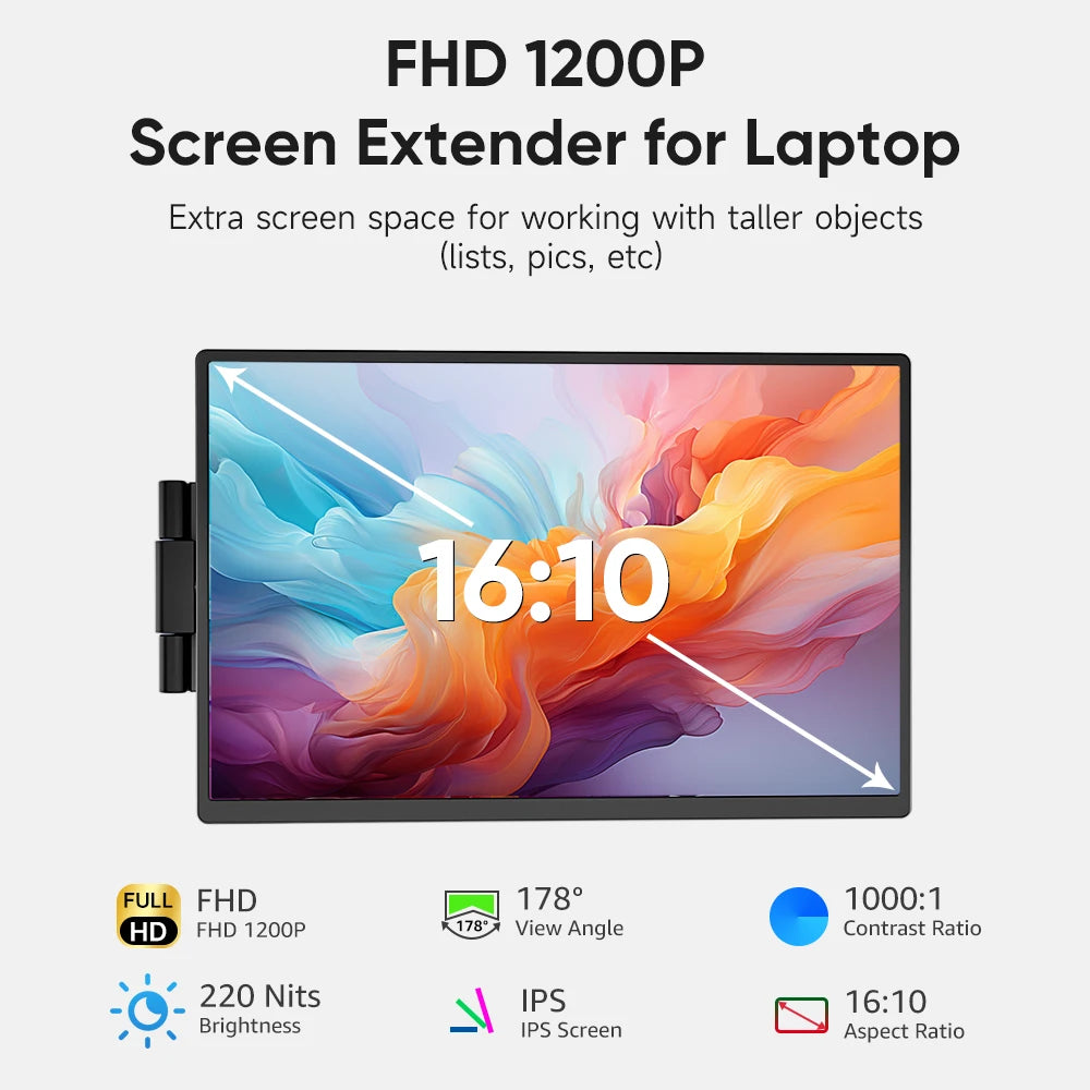 Purilite Select 14.1-Inch Portable Laptop Screen Extender – 1200P FHD IPS Dual Monitor – USB-C Second Display – 360° Rotatable – For 13.3″–17″ Laptops - PuriLite