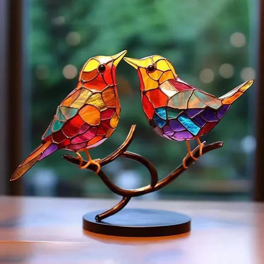 Purilite Select™ Stained Acrylic Birds on Branch Multicolor Desktop Ornaments - PuriLite