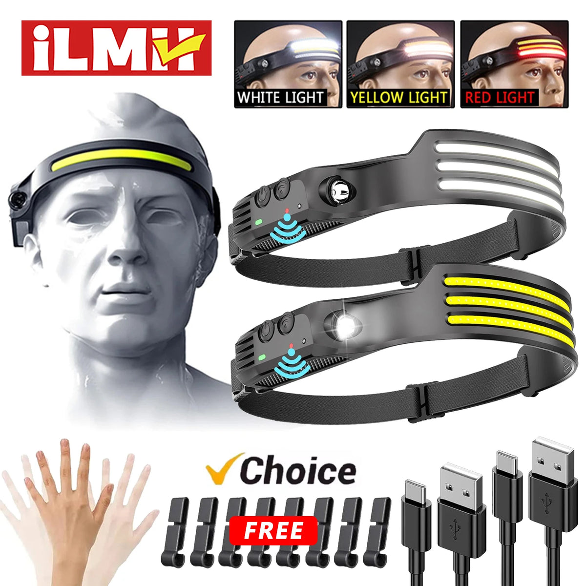 Purilite Select Sensor LED Headlamp with 5 Lighting Modes – Rechargeable Head Torch for Fishing, Camping & Hiking - PuriLite