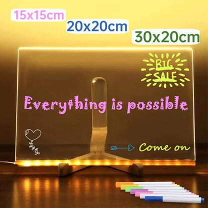 Purilite Select LED Light-Up Acrylic Message Board with 7 Colorful Pens – Rewritable DIY Drawing and Glowing Memo Board for Kids, Home, School, and Office - PuriLite