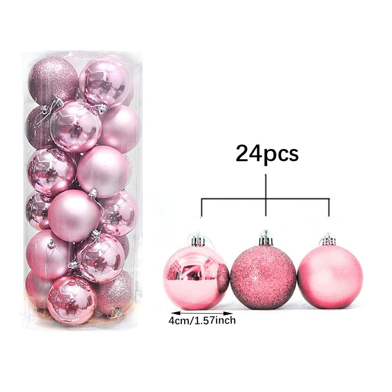 Purilite Select 24pcs Pink Christmas Hanging Balls – Elegant 3cm Ornaments for Trees, Parties & Holiday Décor - PuriLite