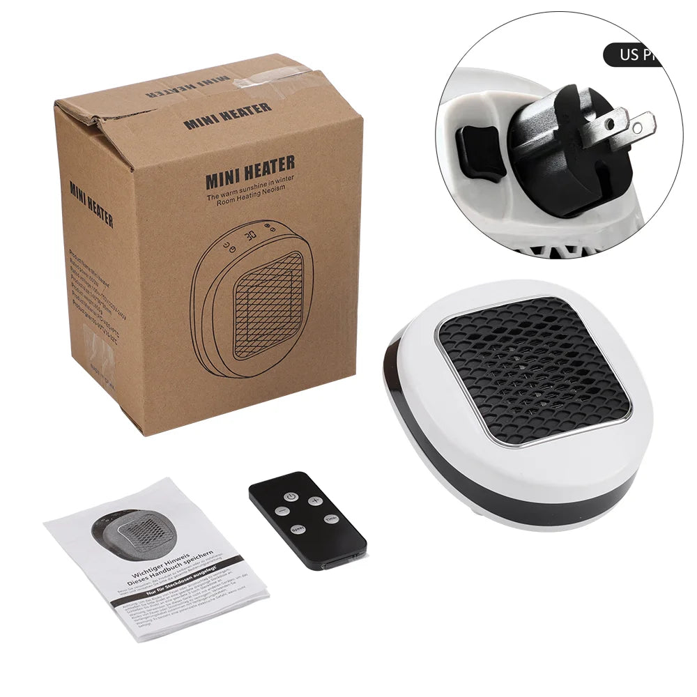 600W Portable Electric Heater EU Small Bathroom Fast Heating Fans Bedroom Heater Home Use Warming Device with Remote Control - PuriLite