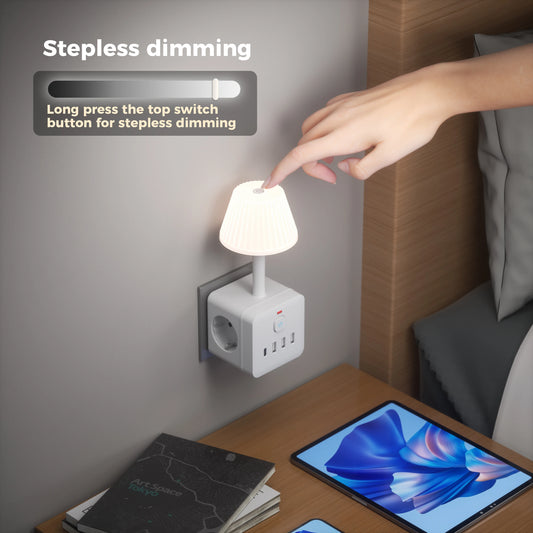 Purilite Select 3-Outlet Power Strip – Power Strip with Adjustable Brightness Desk Lamp & Tabletop Charging Station – 3 USB-A & 1 USB-C Ports – Surge Protection - PuriLite