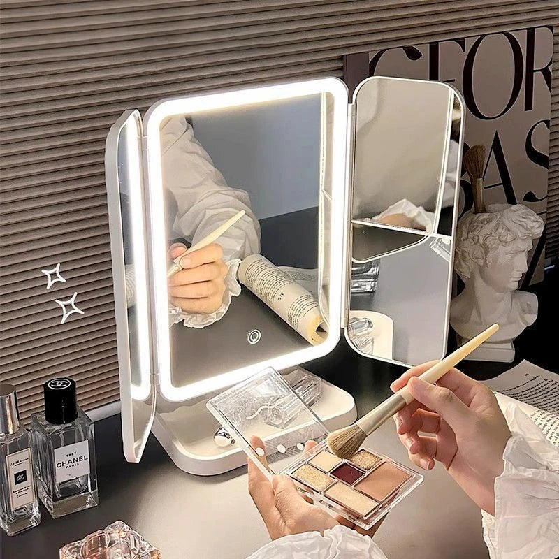 Purilite Select Dual Door 3-Fold Makeup Mirror – Touch Control Vanity Mirror with LED Lights – 360° Rotatable LED Makeup Mirror with 3 Light Modes - PuriLite