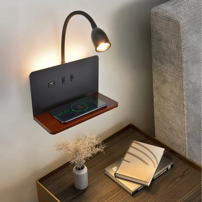 Purilite Select LED Wall Lamp – Indoor LED Lamp – 360° Rotatable Wall Light with USB Port & Wireless Charging – Modern Bedside Night Light with Switch - PuriLite