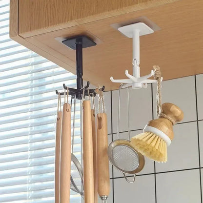 Purilite Select 360 Degree Rotating Wall Mounted Storage Hook No Drill Self Adhesive Kitchen Utensil Organizer for Home Bathroom and Living Room