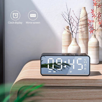 Purilite Select – LED Mirror Digital Alarm Clock with Bluetooth Speaker &amp; FM Radio Multifunctional Desktop Clock | Wireless Audio | USB Rechargeable - PuriLite