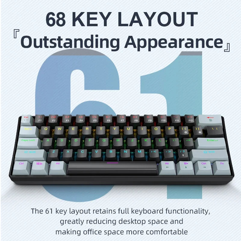 Purilite Select K61 Mini Wired Mechanical Keyboard – 60% Layout, RGB Backlit, Hot-Swappable - PuriLite
