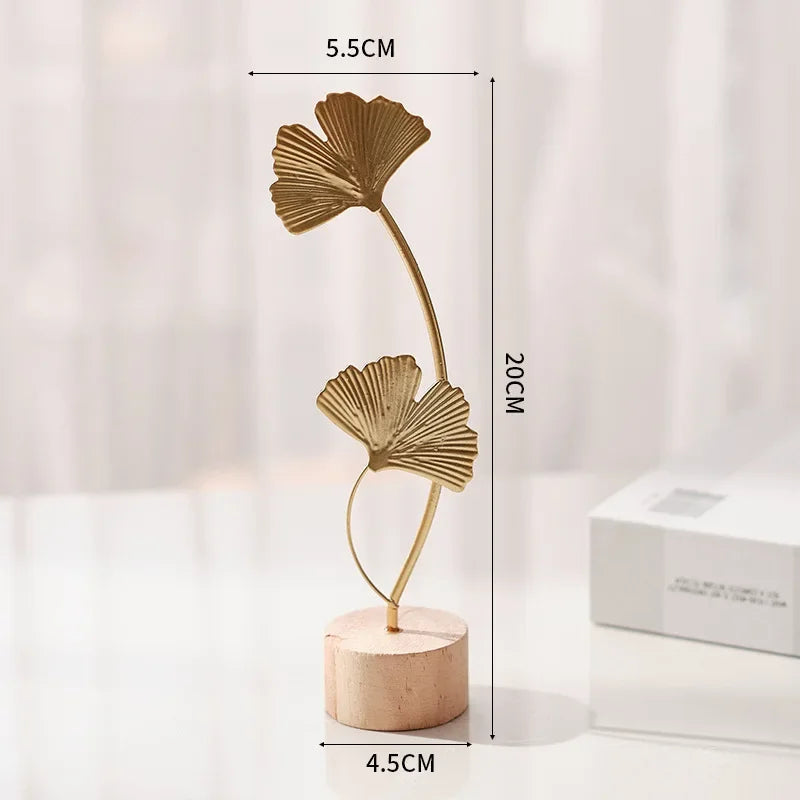 Purilite Select Golden Ginkgo Leaf & Feather Metal Figurine – Modern Desktop Sculpture | Home Decor & Photo Prop - PuriLite