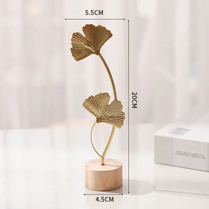 Purilite Select Golden Ginkgo Leaf & Feather Metal Figurine – Modern Desktop Sculpture | Home Decor & Photo Prop - PuriLite