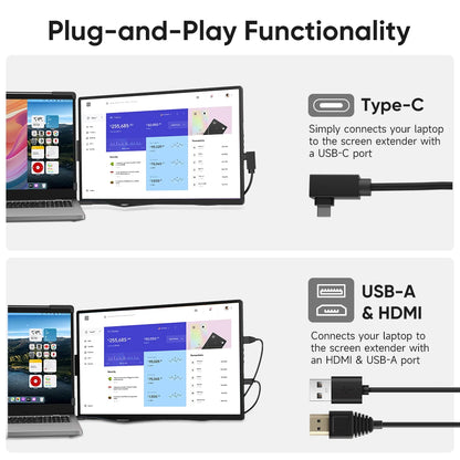 Purilite Select 14.1-Inch Portable Laptop Screen Extender – 1200P FHD IPS Dual Monitor – USB-C Second Display – 360° Rotatable – For 13.3″–17″ Laptops - PuriLite