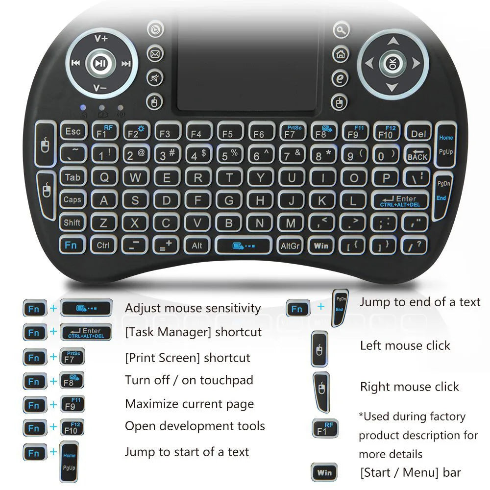 Purilite Select i8 Mini Wireless Keyboard with Backlight & Touchpad - PuriLite