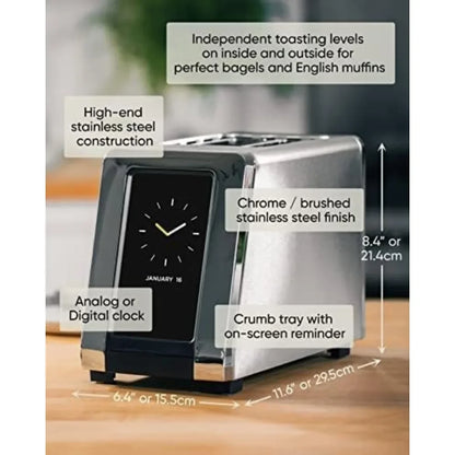 Purilite Select | Quick Touch Screen Toaster | 2 Slice Intelligent Toaster | Stainless Steel Toaster | Black and White Kitchen Appliance - PuriLite