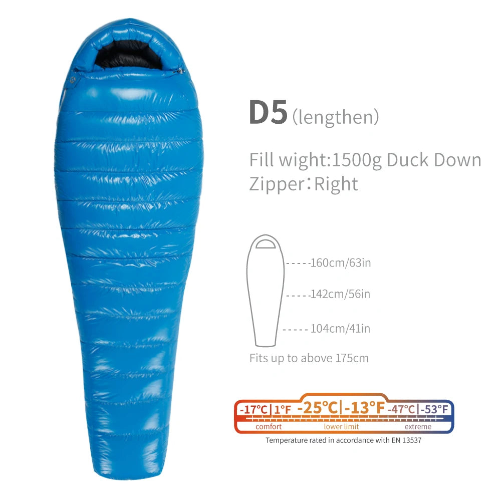 Purilite Select Lightweight Duck Down Sleeping Bag | Cold Weather Backpacking & Camping Mummy Sleeping Bag