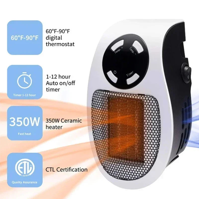350W Portable Electric Heater with Remote Control, Wall Mounted Home Room Heater for Winter Indoor Heating Fast Warm  heater - PuriLite