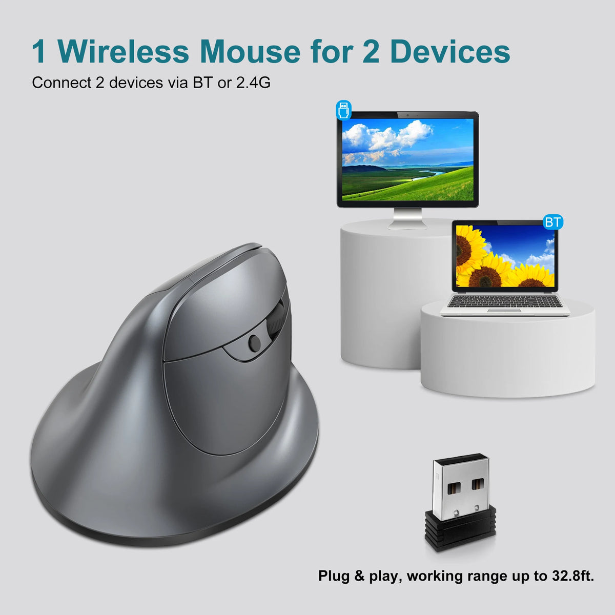 Purilite Select F26C Vertical Bluetooth Wireless Mouse - PuriLite