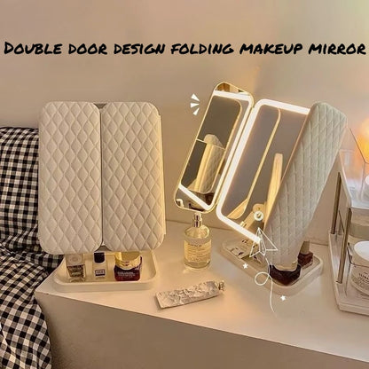Purilite Select Dual Door 3-Fold Makeup Mirror – Touch Control Vanity Mirror with LED Lights – 360° Rotatable LED Makeup Mirror with 3 Light Modes - PuriLite